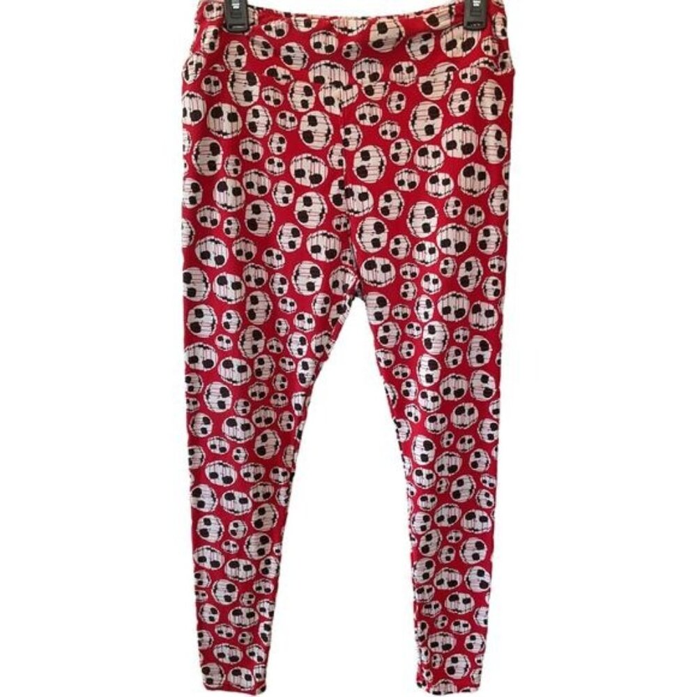 Disney LuLaRoe Jack Skellington Red Leggings Tall & Curvy Halloween Print Soft &